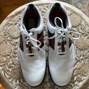 New FJ Contour Men's White and Brown Golf Shoes Size 13 Waterproof Leather